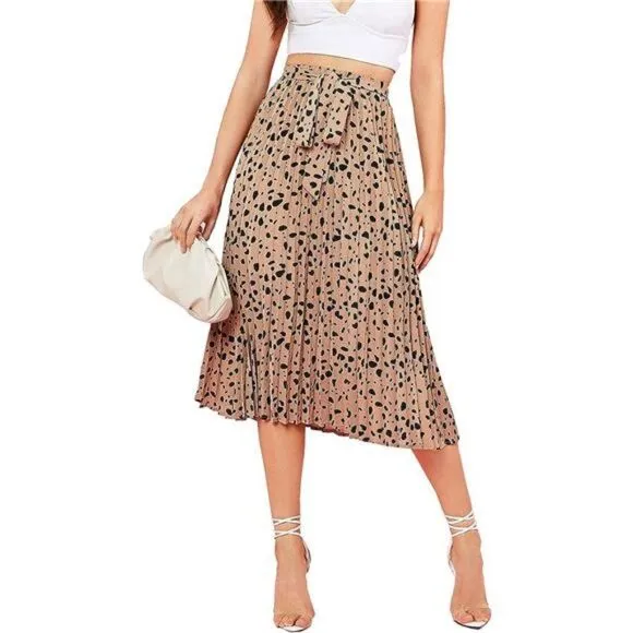 Floral Printed Elastic Waist A Line Pleated Ruffle Midi Skirt for Women