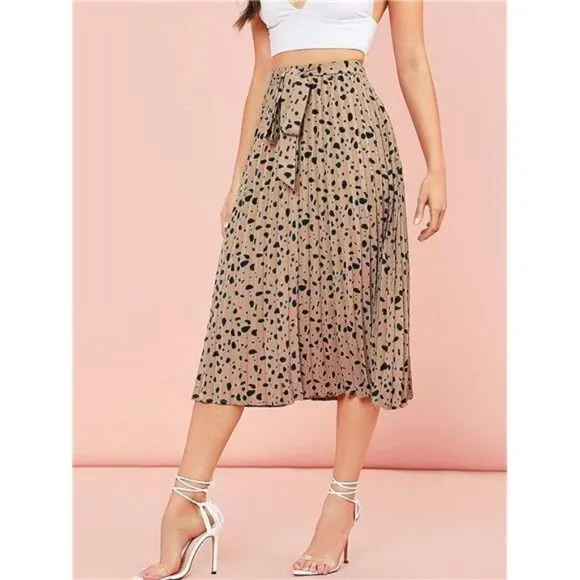 Floral Printed Elastic Waist A Line Pleated Ruffle Midi Skirt for Women