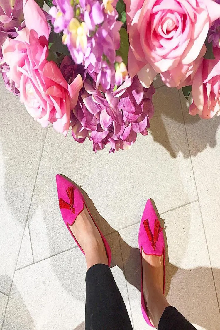 Fringed Trim Pointy Toe Slip-On Casual Flats