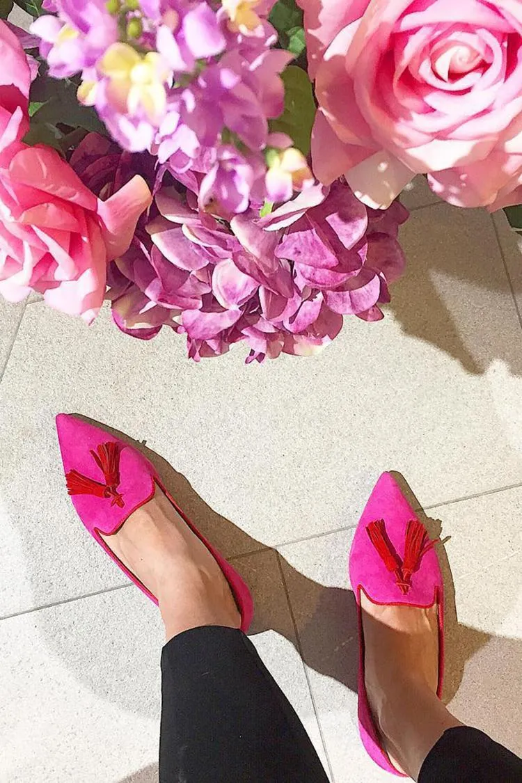 Fringed Trim Pointy Toe Slip-On Casual Flats