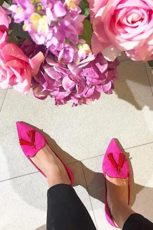 Fringed Trim Pointy Toe Slip-On Casual Flats
