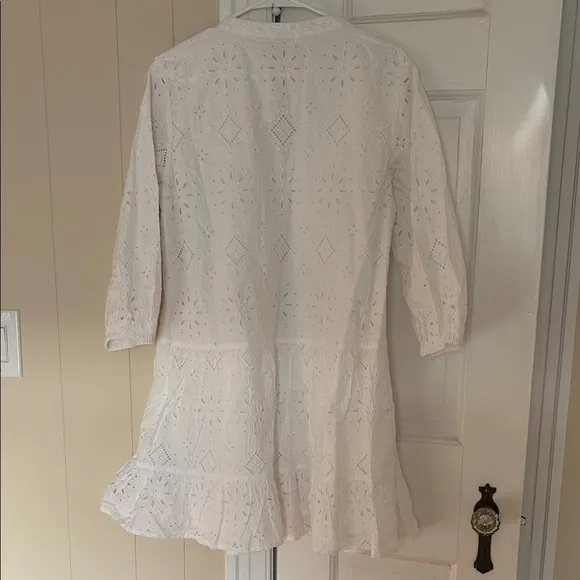 GAP White Ruffled A-line Dress with V-neck
