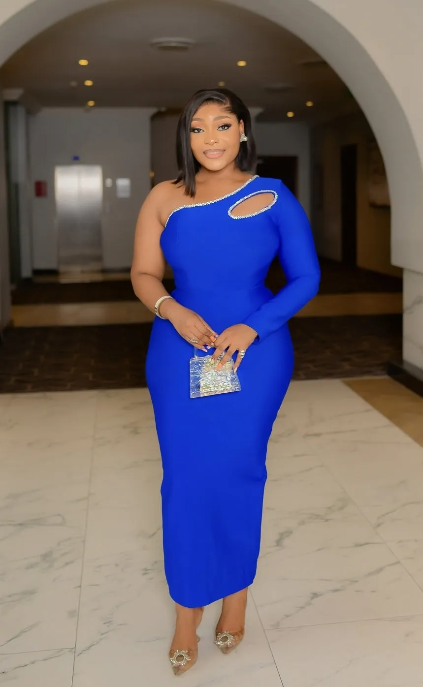 GemGlam Elegance- One Sleeve Bandage Dress (NEW)