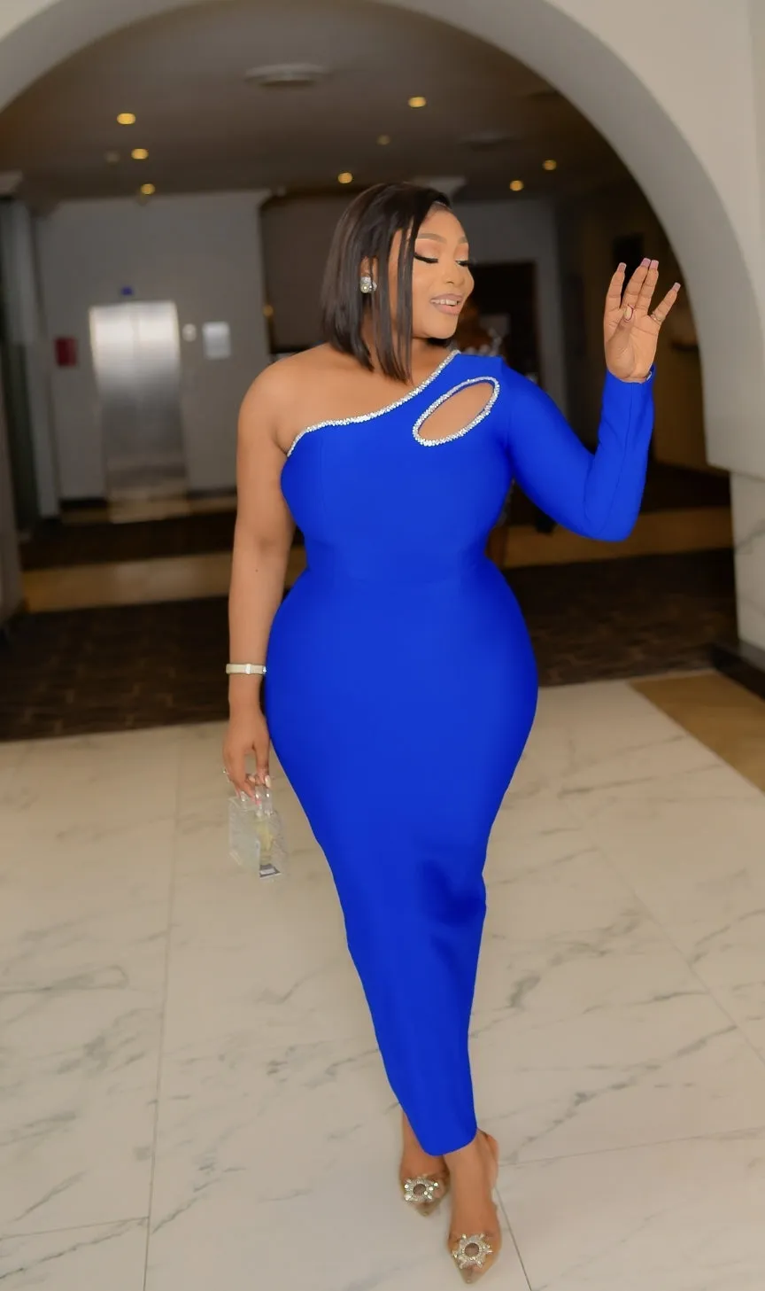 GemGlam Elegance- One Sleeve Bandage Dress (NEW)