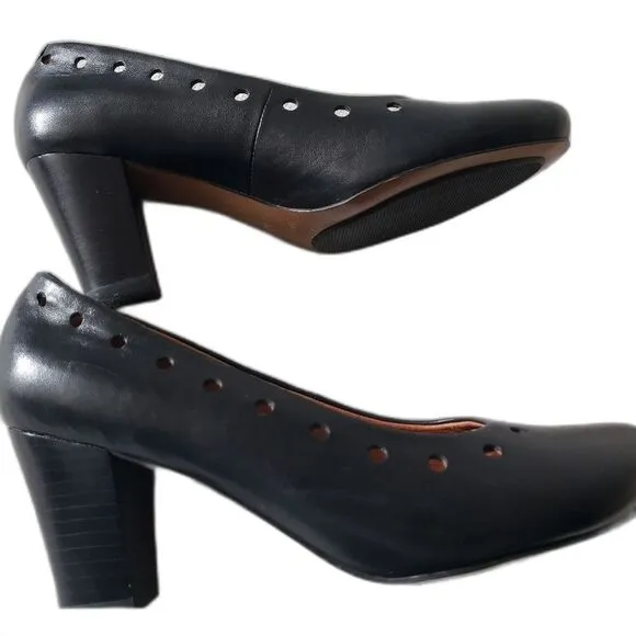 Gentle Souls Black Leather Heels Pumps Reno 6.5 Block Classic Career Comfort