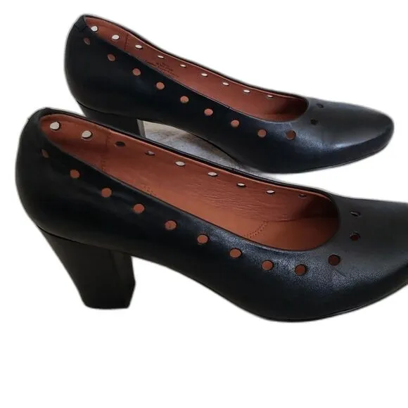 Gentle Souls Black Leather Heels Pumps Reno 6.5 Block Classic Career Comfort