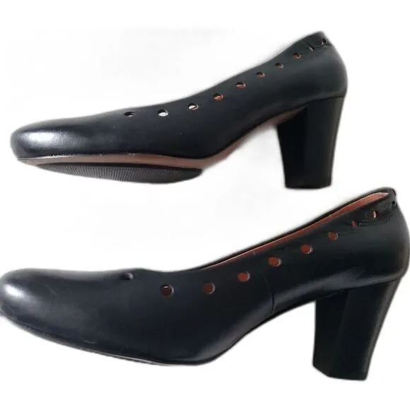 Gentle Souls Black Leather Heels Pumps Reno 6.5 Block Classic Career Comfort