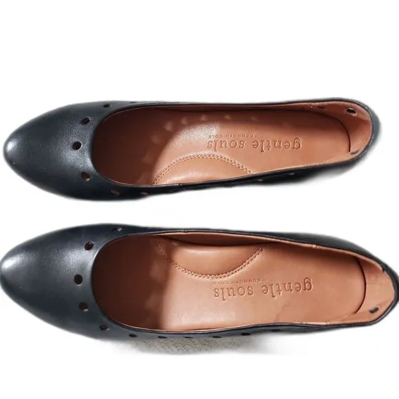 Gentle Souls Black Leather Heels Pumps Reno 6.5 Block Classic Career Comfort