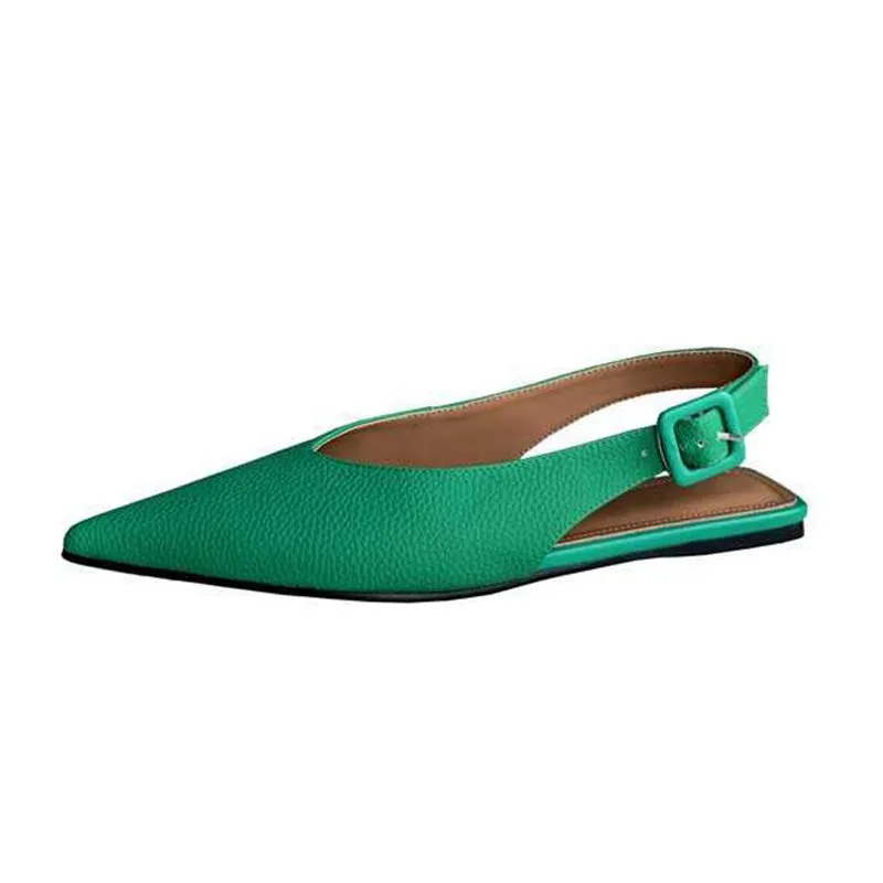 Genuine Leather Pointed Toe Low Heel Slingbacks Shoes Women