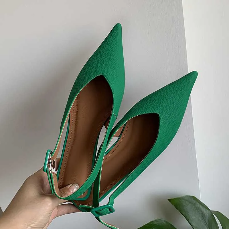 Genuine Leather Pointed Toe Low Heel Slingbacks Shoes Women