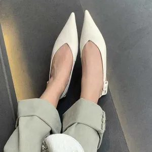 Genuine Leather Pointed Toe Low Heel Slingbacks Shoes Women