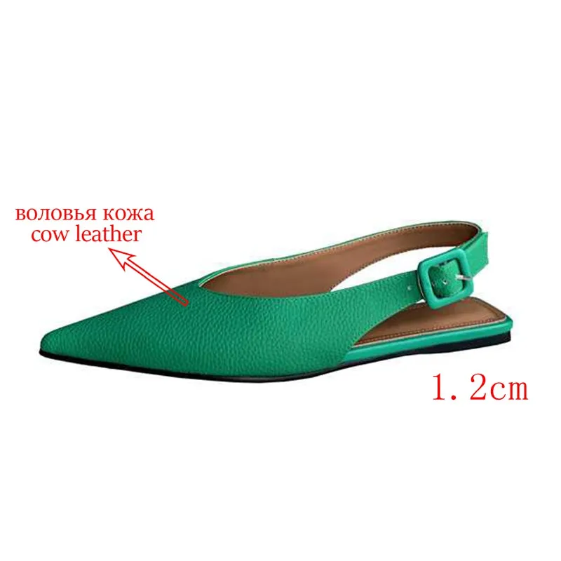 Genuine Leather Pointed Toe Low Heel Slingbacks Shoes Women
