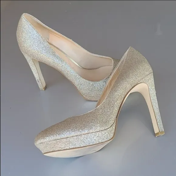 Gianni Bini Jeanna Champagne Gold Glitter Platform Heels Pumps 9.5