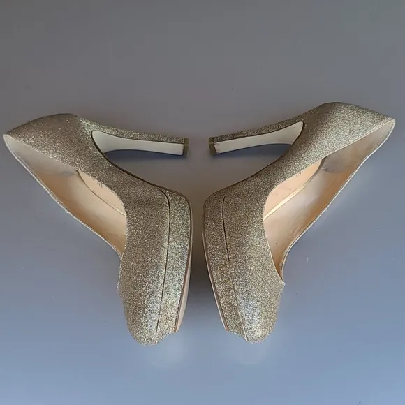 Gianni Bini Jeanna Champagne Gold Glitter Platform Heels Pumps 9.5