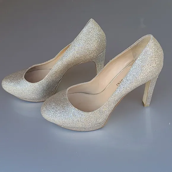 Gianni Bini Jeanna Champagne Gold Glitter Platform Heels Pumps 9.5