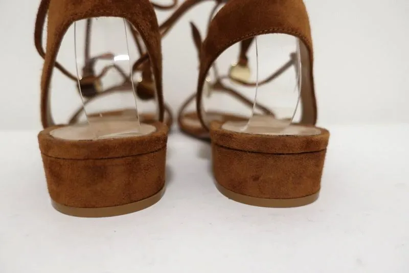 Gianvito Rossi Cherry Ankle-Tie Sandals Brown Suede Size 37.5 Slingback Flats