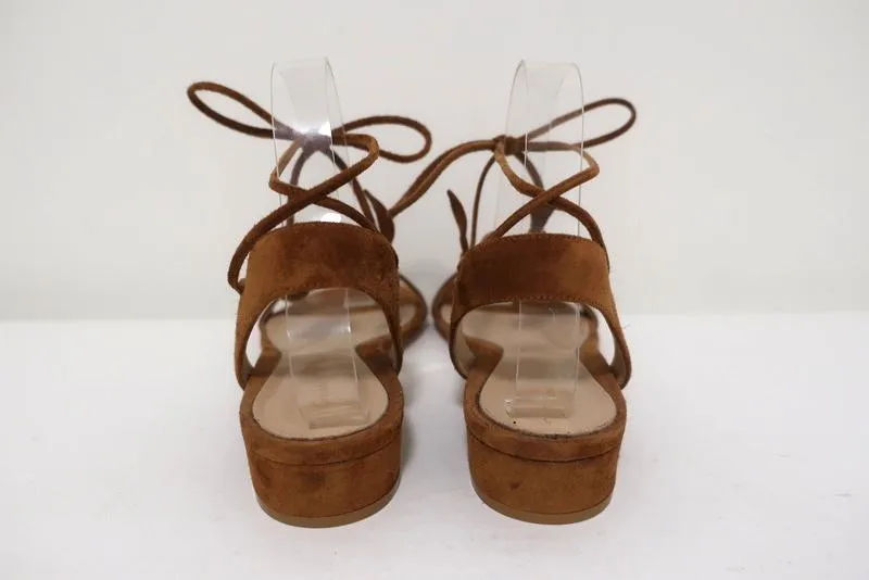 Gianvito Rossi Cherry Ankle-Tie Sandals Brown Suede Size 37.5 Slingback Flats