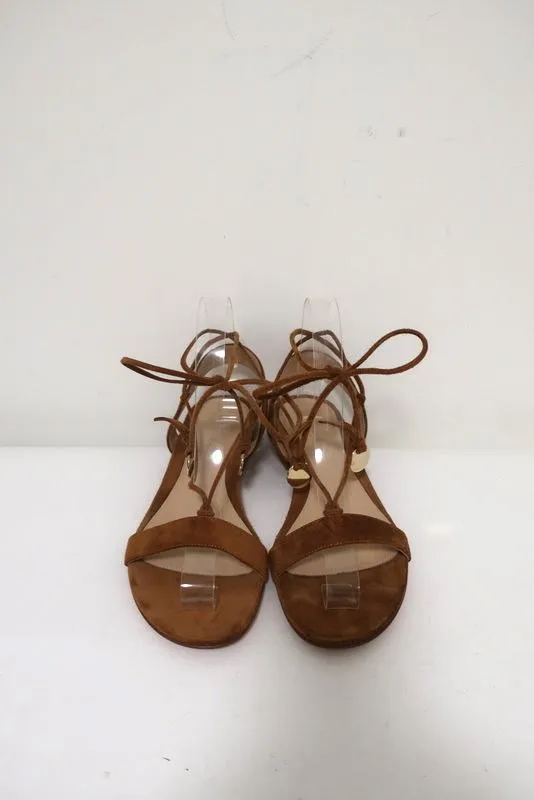 Gianvito Rossi Cherry Ankle-Tie Sandals Brown Suede Size 37.5 Slingback Flats