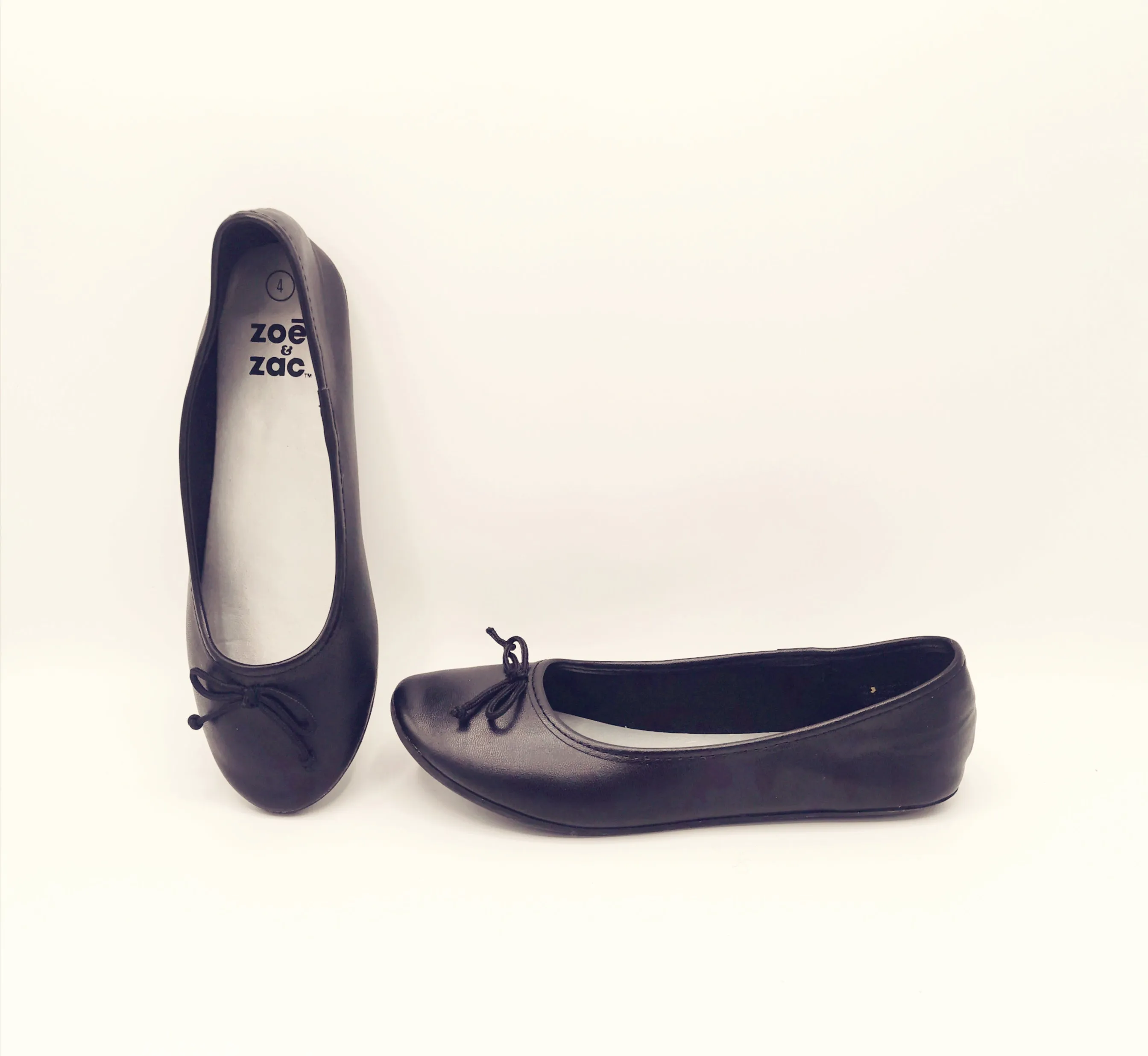 GIRL SIZE 4 YOUTH - ZOE & ZAK, Black Ballet Flats EUC B2