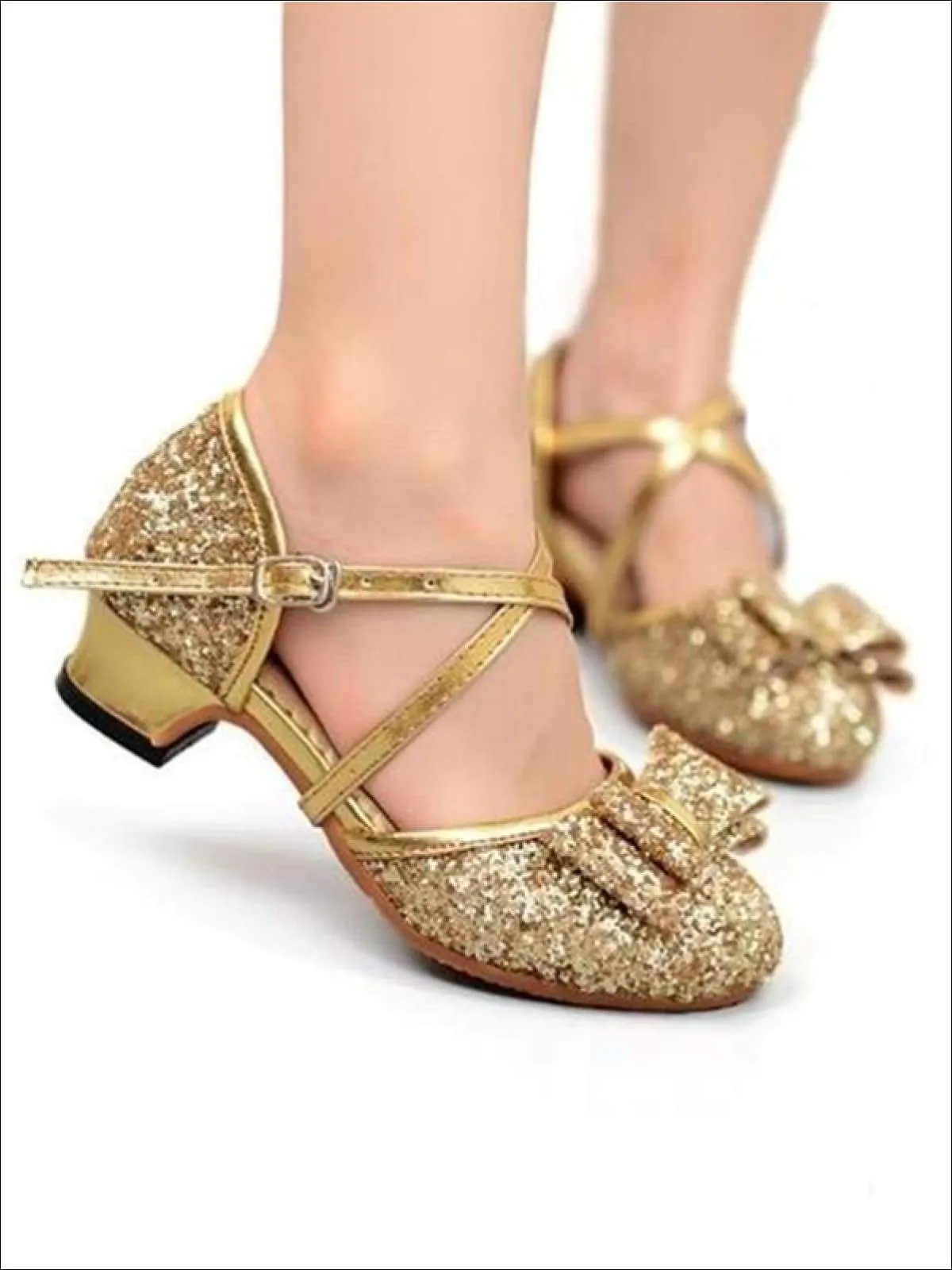 Girls Princess Glitter Strappy Bow Tie Special Occasion Shoes By Liv and Mia