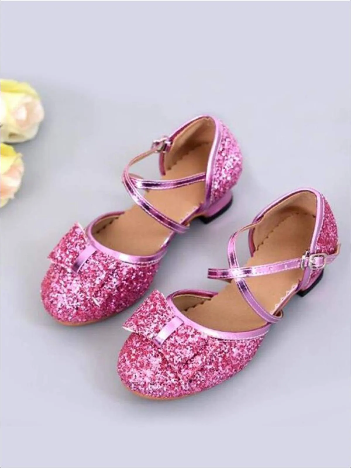 Girls Princess Glitter Strappy Bow Tie Special Occasion Shoes By Liv and Mia