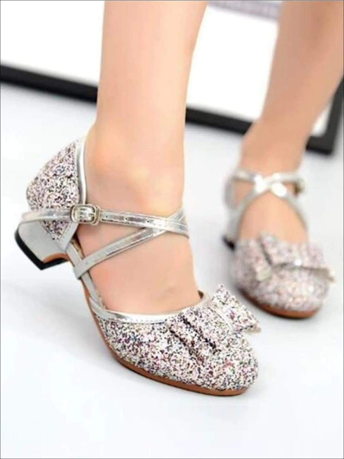 Girls Princess Glitter Strappy Bow Tie Special Occasion Shoes By Liv and Mia