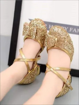 Girls Princess Glitter Strappy Bow Tie Special Occasion Shoes By Liv and Mia
