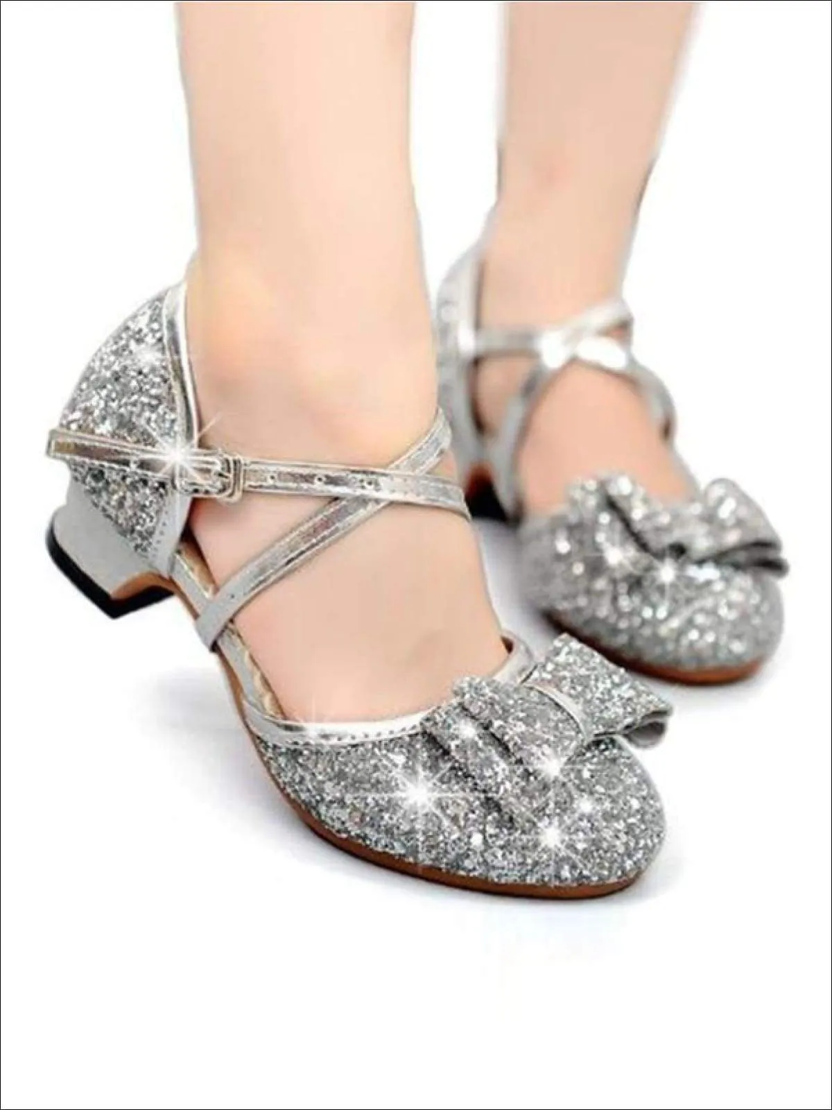 Girls Princess Glitter Strappy Bow Tie Special Occasion Shoes By Liv and Mia