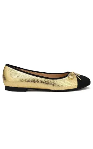 Gold Ballerina Flats With Bow Detail
