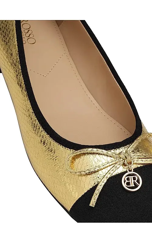 Gold Ballerina Flats With Bow Detail