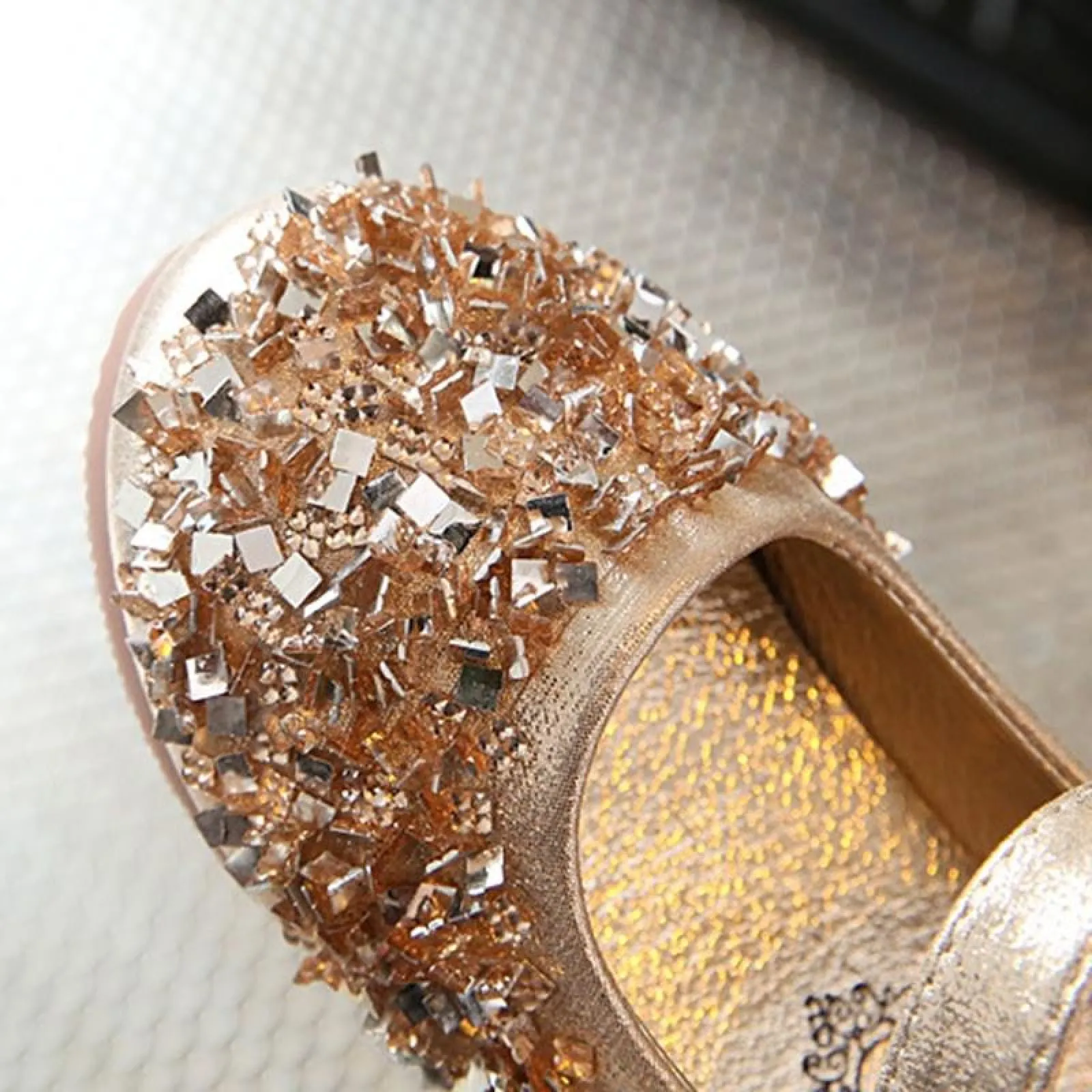 Gold / Silver / Pink Leather Bow Sequin Flower Girl Shoes Wedding Party Princess Shoes