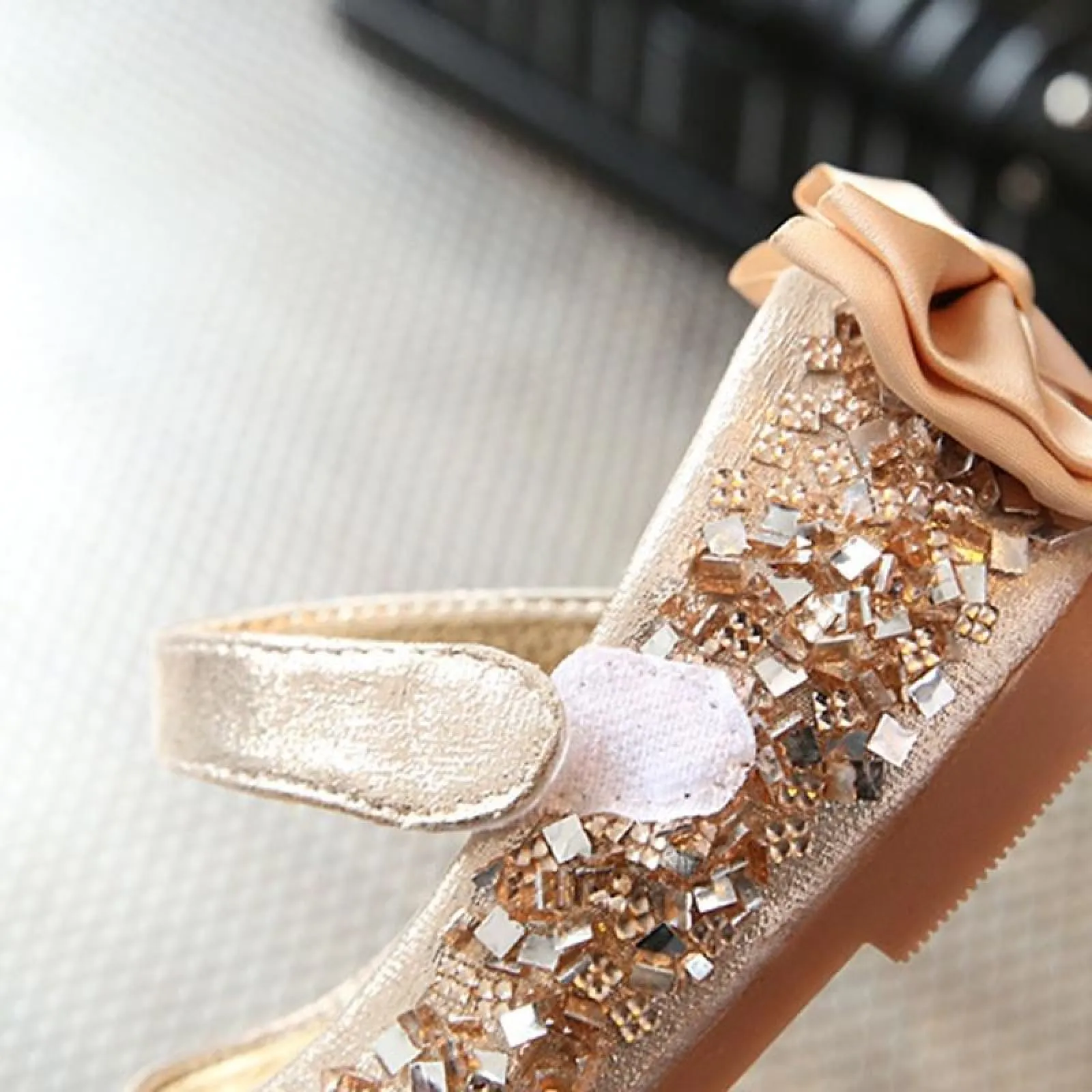 Gold / Silver / Pink Leather Bow Sequin Flower Girl Shoes Wedding Party Princess Shoes