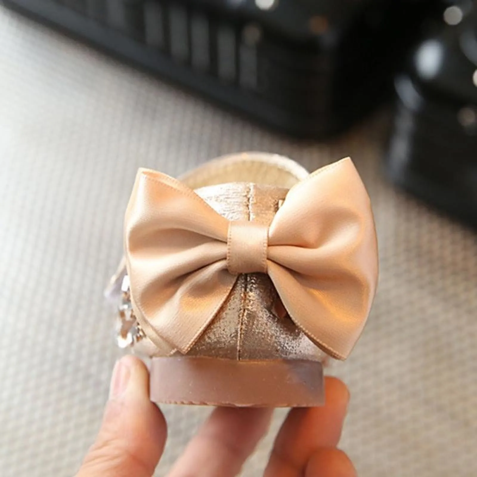 Gold / Silver / Pink Leather Bow Sequin Flower Girl Shoes Wedding Party Princess Shoes