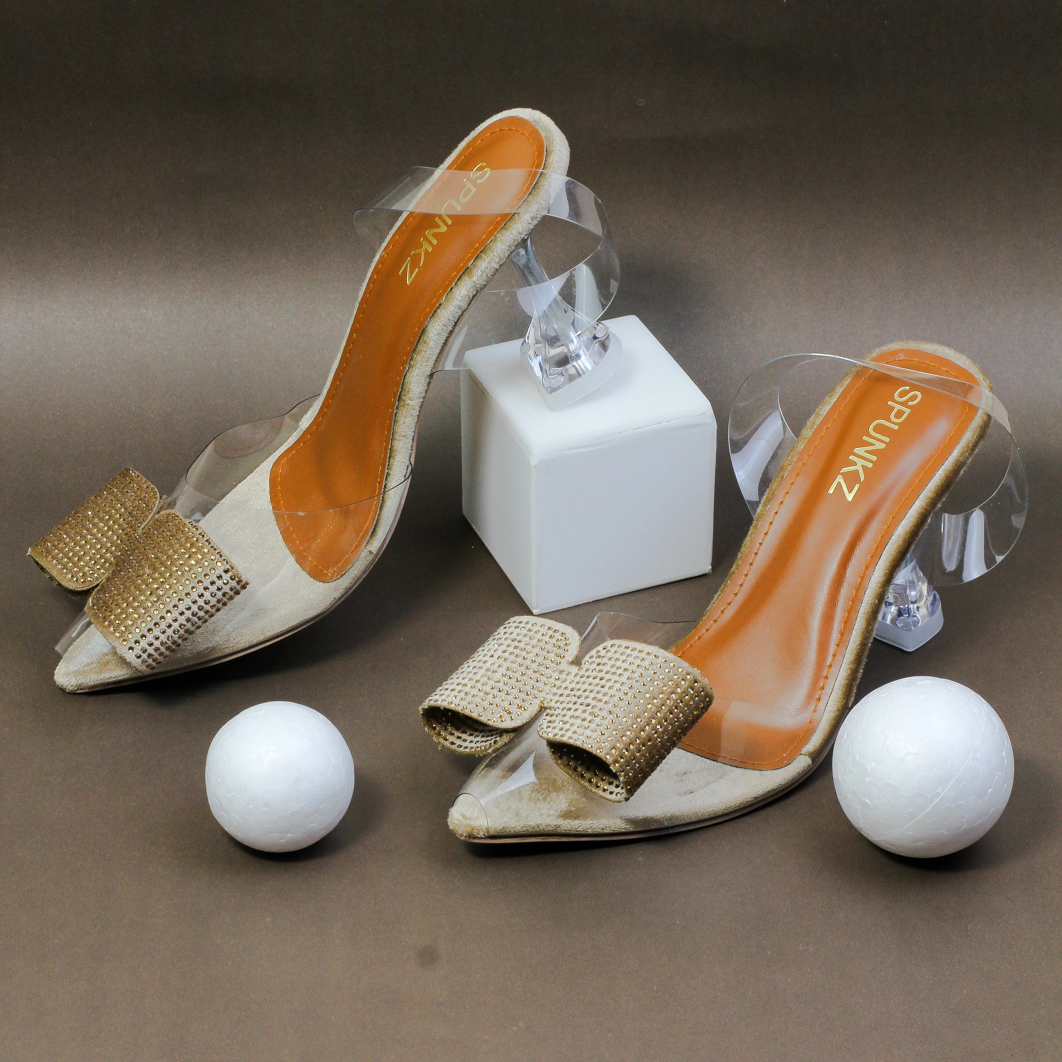 Golden Romeo Sparkly Beaded Bow Heels-11085