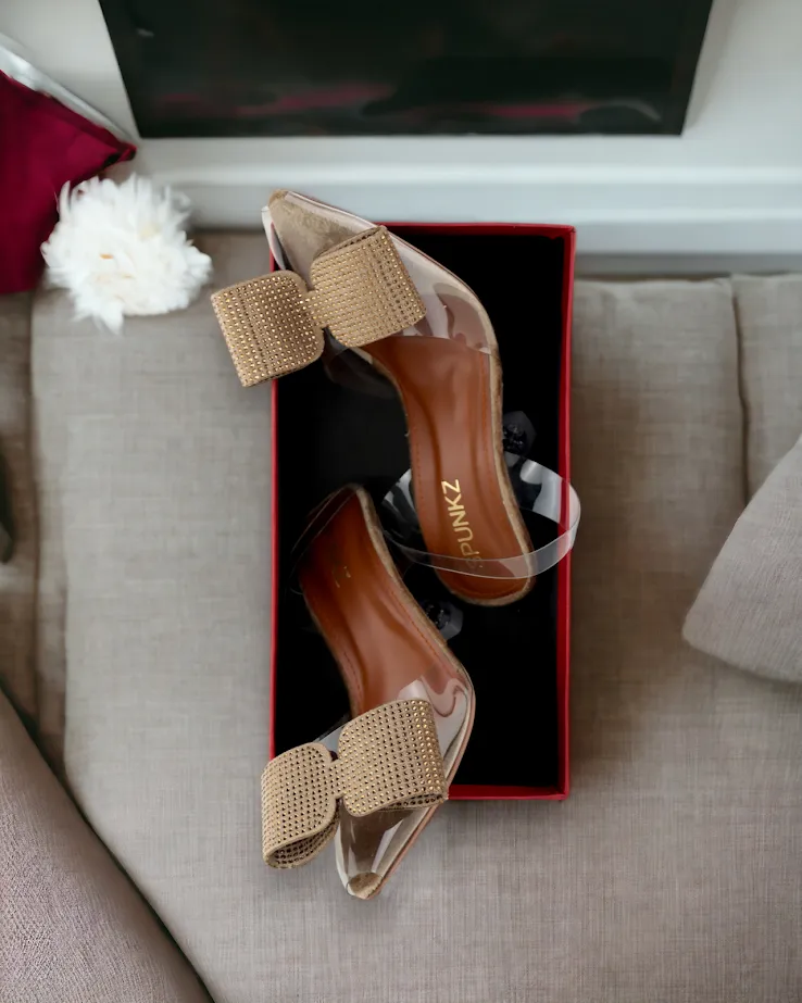 Golden Romeo Sparkly Beaded Bow Heels-11085