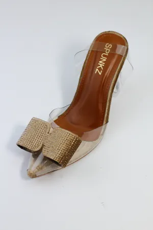 Golden Romeo Sparkly Beaded Bow Heels-11085