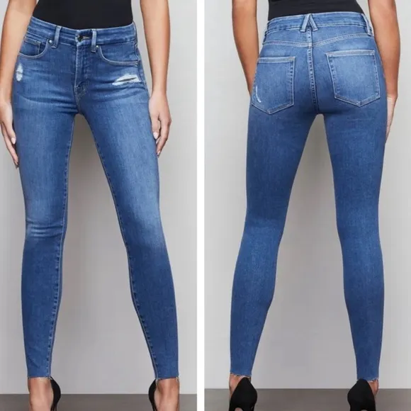 Good American Womens Good Legs ZebraPockets Skinny Jeans Blue Denim Blue Legs