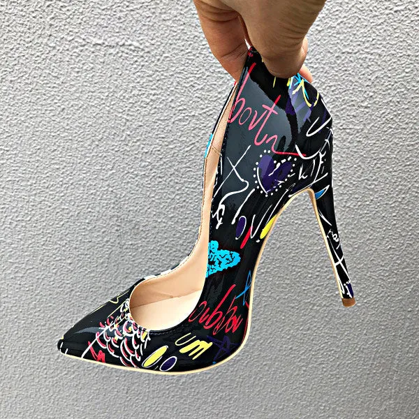 Graffiti Print Stiletto High Heels