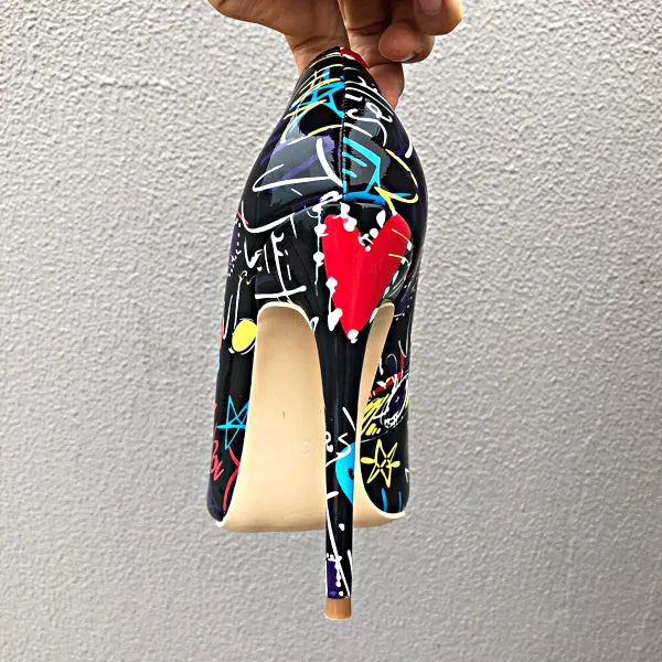 Graffiti Print Stiletto High Heels
