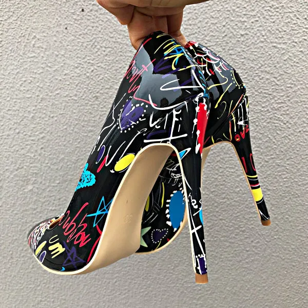 Graffiti Print Stiletto High Heels