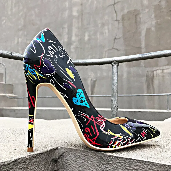 Graffiti Print Stiletto High Heels