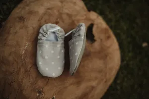 Gray and White Dots Soft Soled Baby Shoes