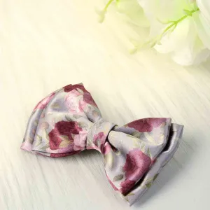 Grey Floral Bow Hairclip