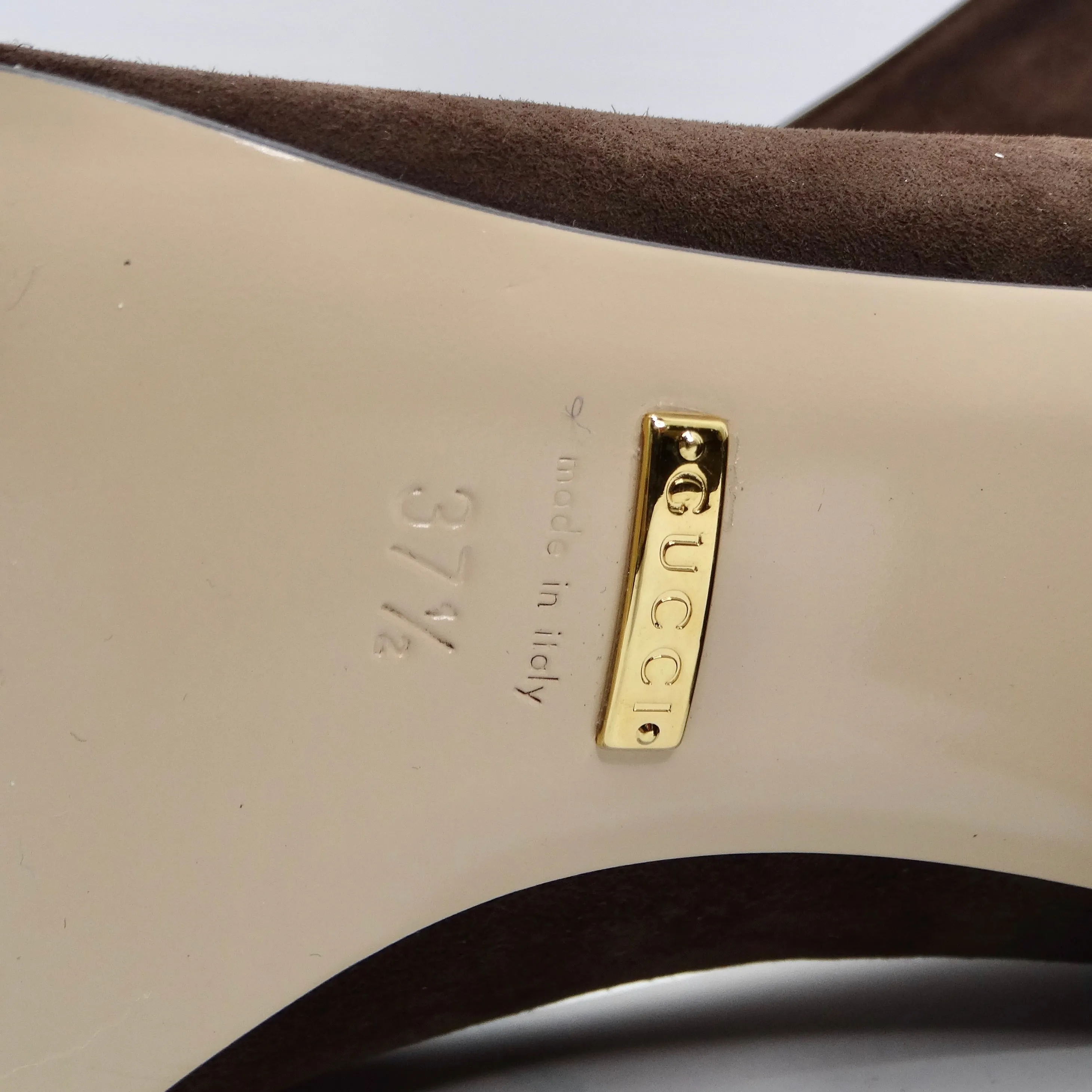 Gucci Marmont Mid-Heel Fringe Pumps in Brown Suede