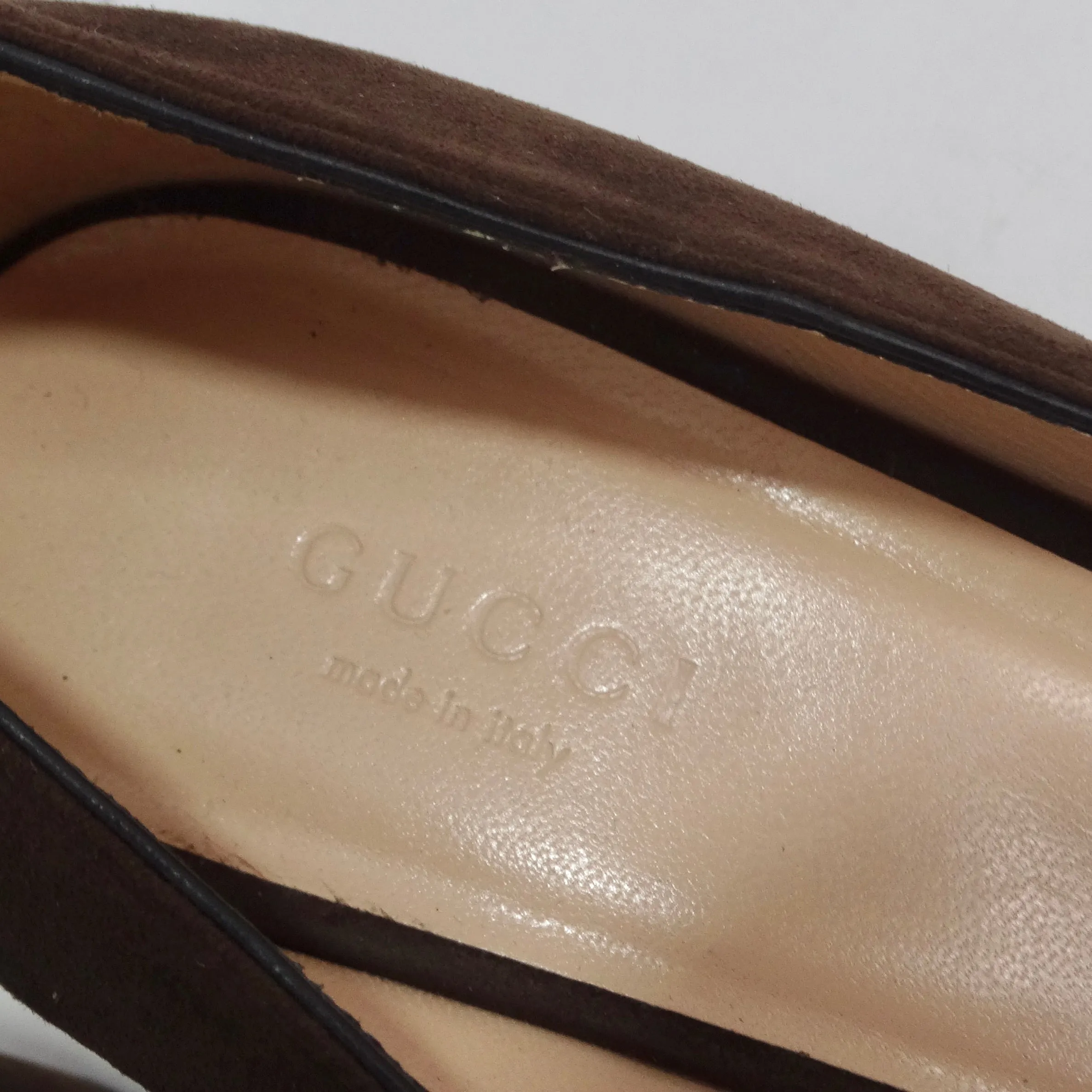 Gucci Marmont Mid-Heel Fringe Pumps in Brown Suede