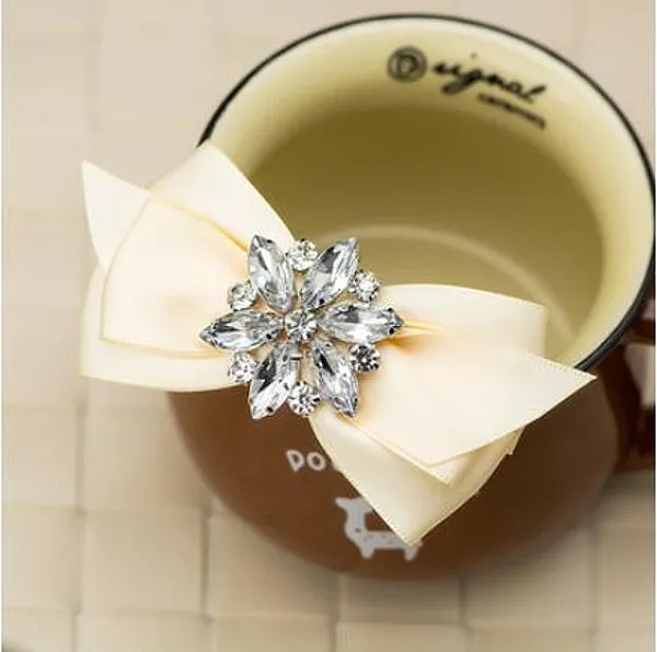 Hand Made Rhinestone Crystal Ribbon Bowtie