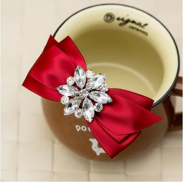 Hand Made Rhinestone Crystal Ribbon Bowtie