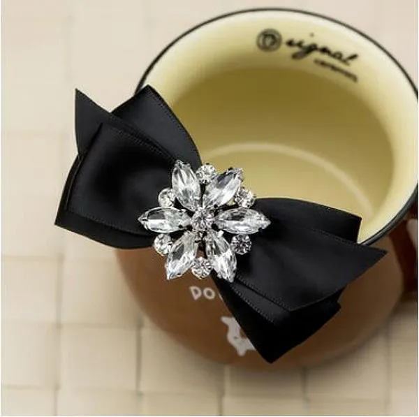 Hand Made Rhinestone Crystal Ribbon Bowtie