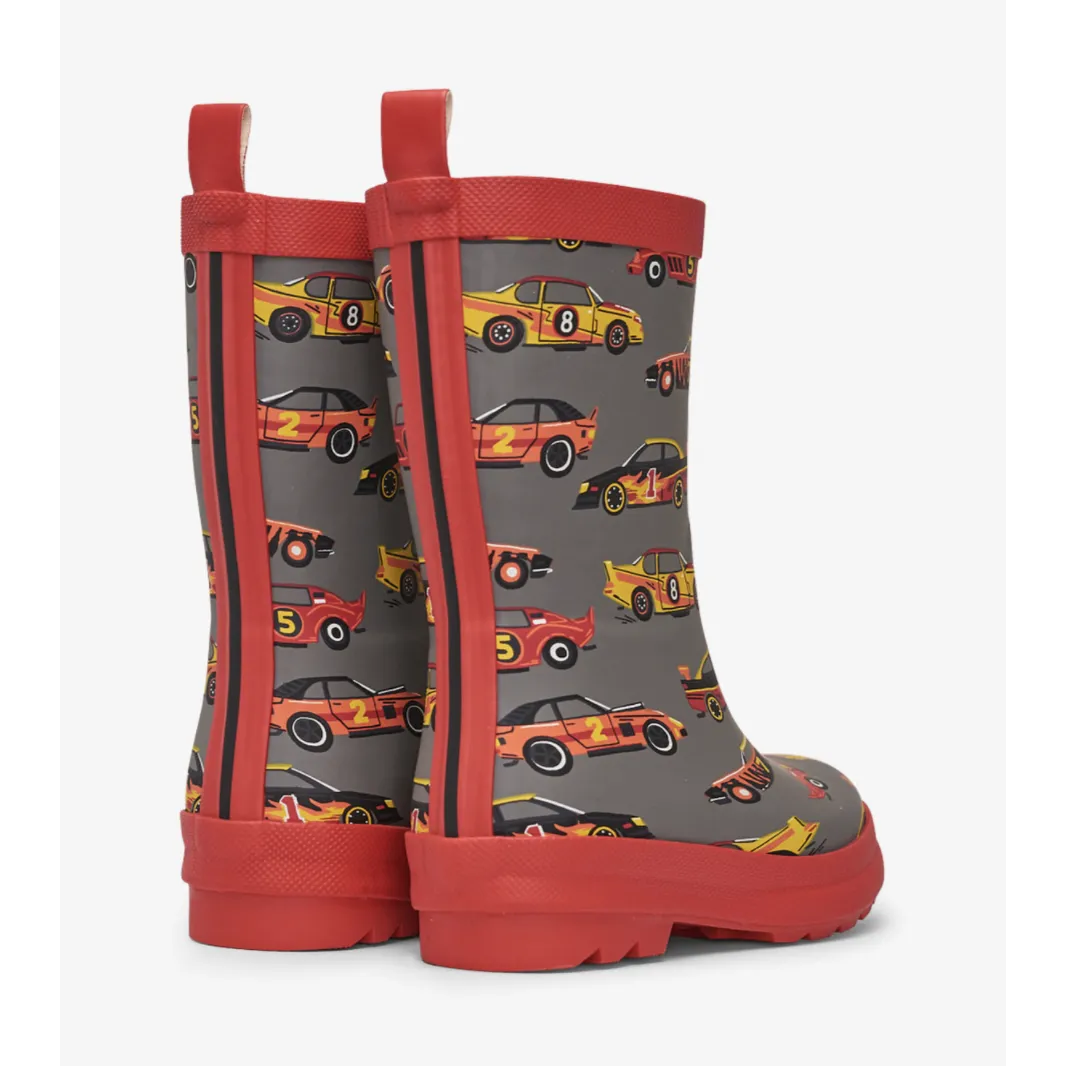 Hatley Classic Race Cars Matte Rain Boots - Steel Grey