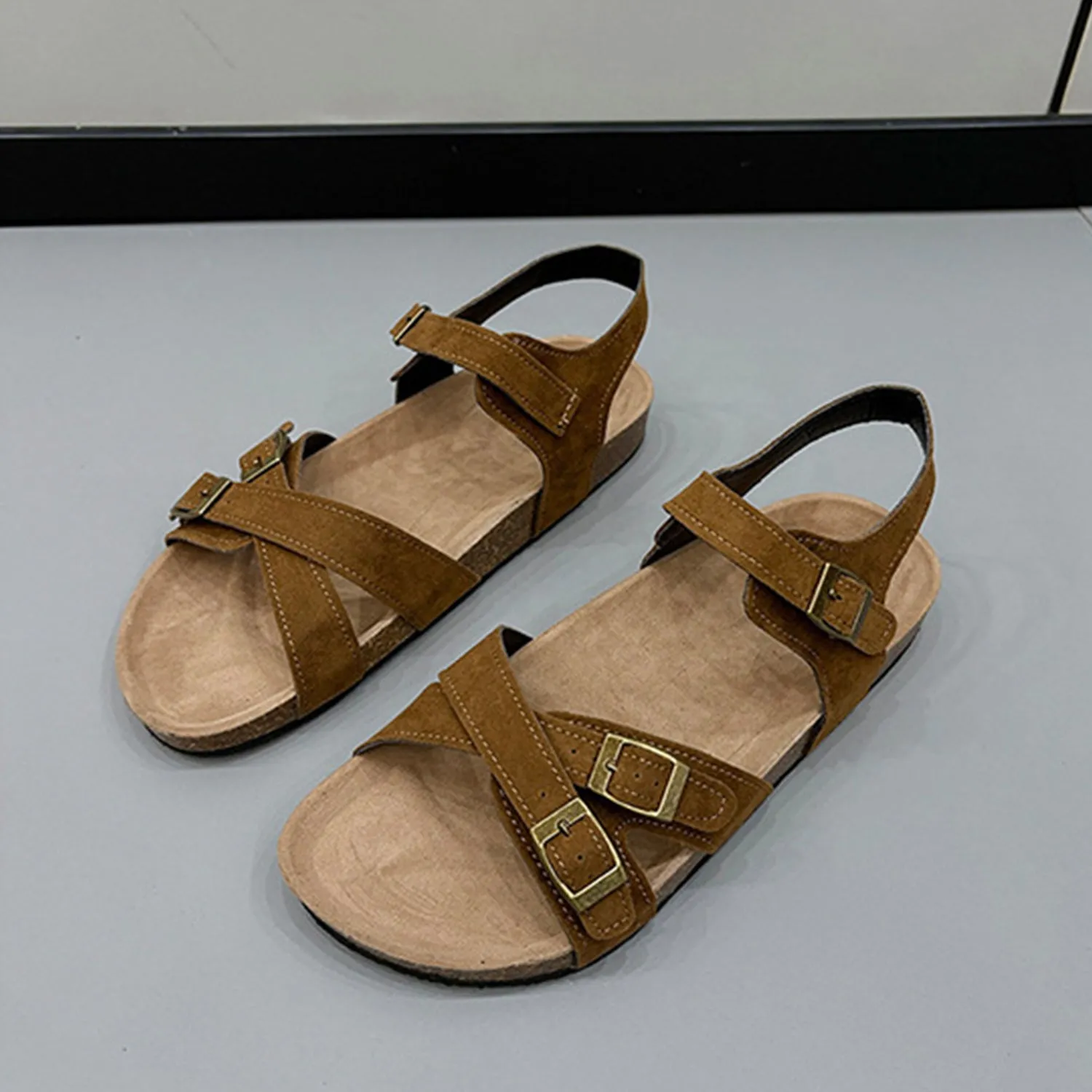 Hazel Blues® |  Open Toe Flat Buckle Sandals